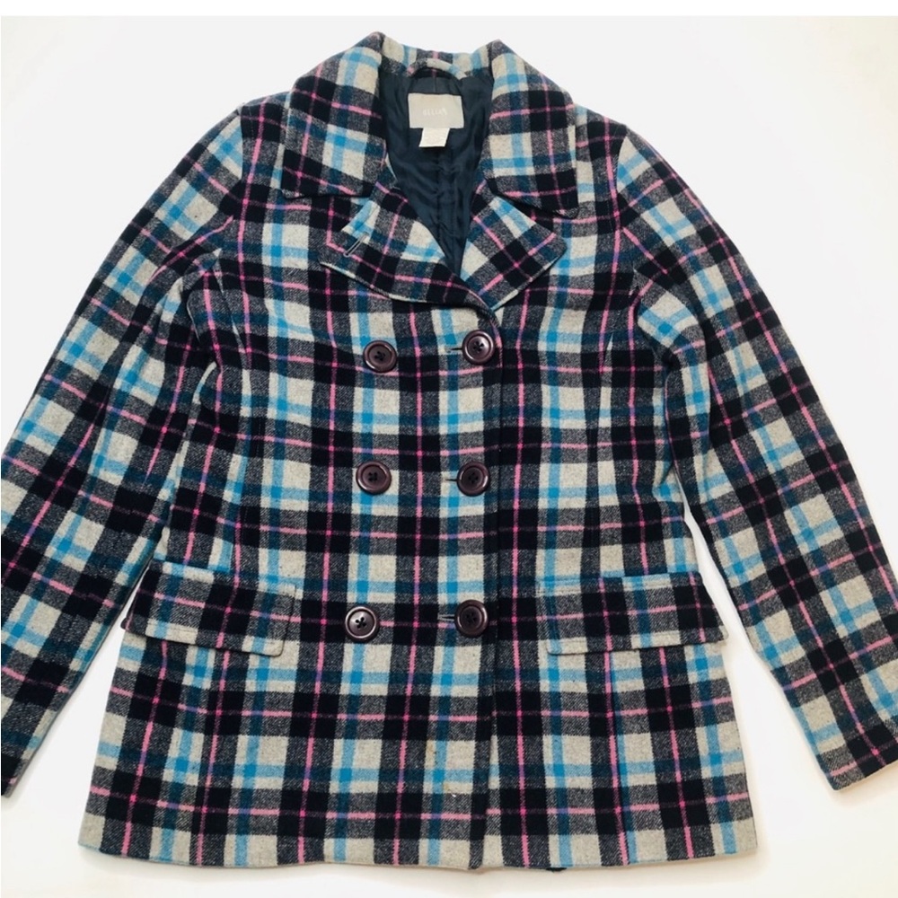 Y2K dELiA*s Wool Blend Double Breasted Plaid Pastel Peacoat Jacket